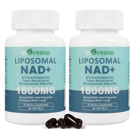 inGreens Liposomal NAD+ Supplement 1800 mg with Nicotinamide Riboside, Trans Resveratrol, Trimethylglycine，Replaces NMN, Boost NAD+, Aging Defense，Cellular Energy, 120 Softgels