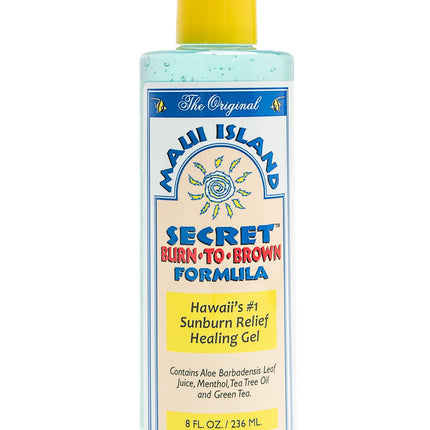 Maui Island Secret Burn to Brown Formula Aloe Sunburn Relief Gel, Soothing & Hydrating - Instant Cooling with Menthol & Tea Tree Oil 8 Oz. 1pack
