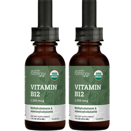 USDA Organic Vitamin B12 2000mcg Sublingual Liquid Supplement (2-Pack) - Vegan Methylcobalamin Drops for Natural Energy, Maintain Metabolism, and Immune System Support - 1 Fl Oz