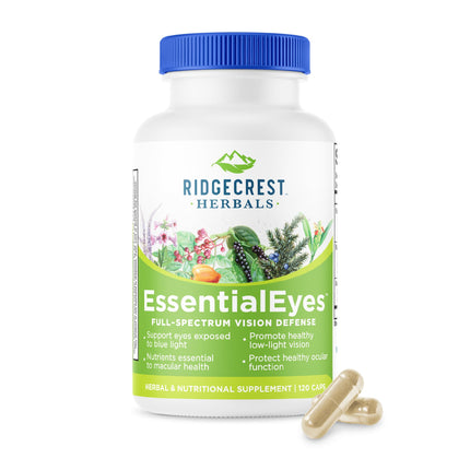 Ridgecrest Herbals EssentialEyes, Natural Eye Vitamin Supplements, Contains Lutein, Zeaxanthin, Bilberry Extract, Supports Eye and Vision Health (120 Vegan Caps, 30 Serv)