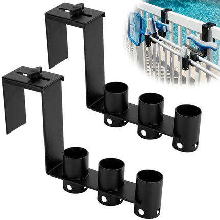 Adnee 2 Pcs Adjustable Pool Fence Hooks, Metal Pool Fence Hangers Suitable for 1.4-3.1 Inch Railing, Hanging Pool Tool Organizer for Poles Brushes Swimming Accessories Cleaning Tools