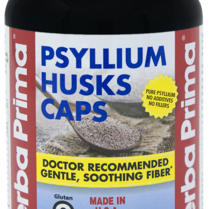 Yerba Prima Psyllium Husks Caps Dietary Fiber 625 mg, 180 Capsules - Colon Cleansing Supplement - Gut Health - Non-GMO Gluten Free