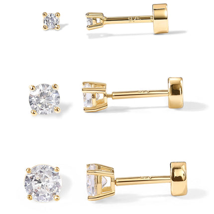 PAVOI Dainty Classic Stud Studs, Yellow Gold, Size 2mm, 3mm, 4mm