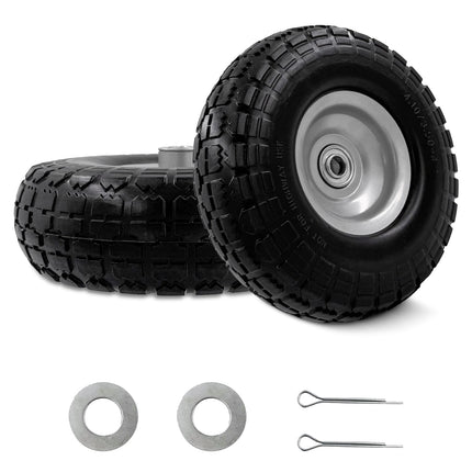 OEBYZWSL 10" 4.10/3.50-4 Flat Free Tire & Wheel, 5/8" Bearings, 2-Pack