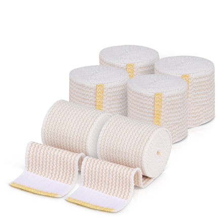 Premium Elastic Bandage Wrap (2” Wide, 6 Pack) - Nexskin Latex Free Athletic/Medical Compression Bandages Hook & Loop Fasteners at Both Ends - Lifetime Washable & Reusable Bandages