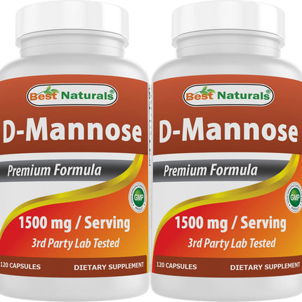 Best Naturals D-Mannose 1500 mg Per Serving 120 Capsules (Pack of 2)