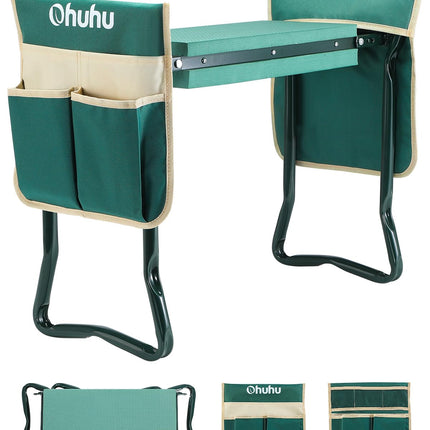 Ohuhu Garden Kneeler and Seat Heavy Duty, Upgraded Gardening Stool with Thicker Wider EVA Foam Kneeling Pad Foldable Garden Bench with 2 Large Tools Pouches, Gardening Gifts for Women Mom Men Seniors