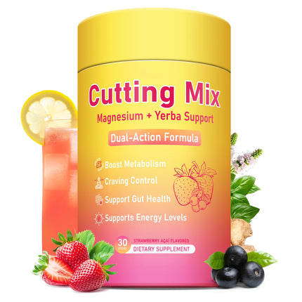 MIDDKUOO Cutting Drink Mix – Berberine, Chromium, FOS, Yerba Mate & 5-HTP | Supports Satiety Signaling, Energy & Gut Health | Vegan, Sugar-Free, Non-GMO | Strawberry Açaí – 30