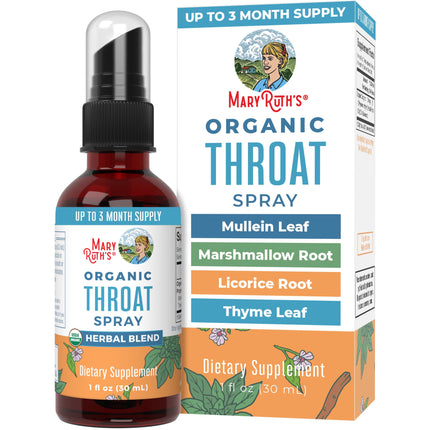 MARYRUTH'S USDA Organic Throat Spray with Mullein Leaf | Marshmallow Root & Licorice Root & Thyme Leaf | 4 Herbal Blend | Non-GMO | Vegan | Gluten Free | 1 Fl Oz | Up to 100 Servings
