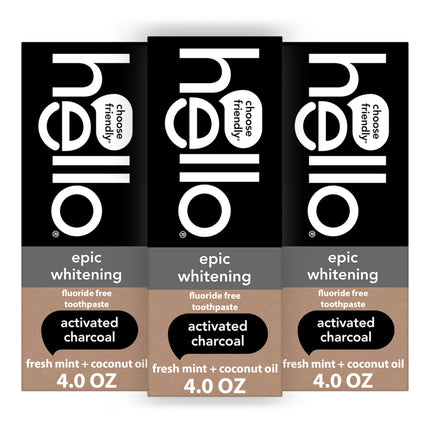 hello Epic Whitening Activated Charcoal Fluoride Free Toothpaste, 3Pk, 4 oz