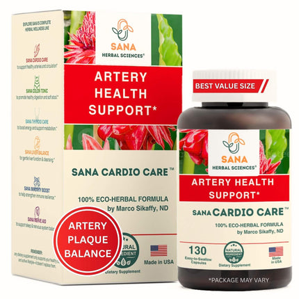 Artery Plaque Removal Formula | 4-Element All-Natural Supplement to Support Blood Pressure, Healthy Cholesterol, and Heart Rhythm | 130 Easy-to-Swallow Capsules | by Sana Herbal
