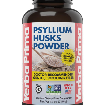 Yerba Prima Psyllium Husks Powder 12 oz - Natural Fiber Supplement - Colon Cleanser - Gut Health - Vegan, Non-GMO, Gluten-Free (New Label - Packaging May Vary)