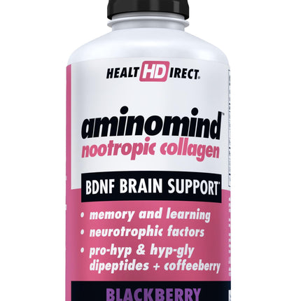 HEALTH DIRECT - AminoMind - Nootropic Collagen Supplement for Brain Health and BDNF - Pro-Hyp & Hyp-Gly Dipeptides, Coffeeberry Antioxidants - BlackBerry - 14 Fl Oz (28 Servings)