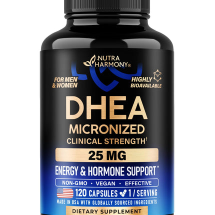 DHEA 25mg - Micronized DHEA Supplement for Women & Men - Clinically Proven Strength & Bioavailable - Healthy Aging, Hormone Balance & Energy Level Support - Lab Tested - Vegan & NON-GMO - 120 Capsules