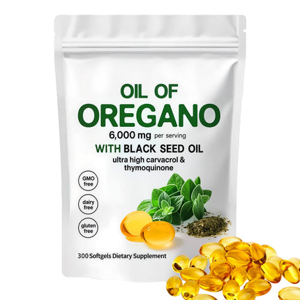 YATIME Oil of Oregano with Black Seed Oil,2-in-1 Oregano Oil Capsules Organic,6000mg Per Serving,300 Softgels,4X Strength Carvacrol & Thymoquinone,Non-GMO,Gluten Free & Immune Support