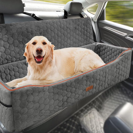 Dog Car Seat for Large Dog Under 100LBS,Pet Booster Back Seat Removable Washable Pet Travel Safety with Safety Tethers & Storage Pocket (Gray)