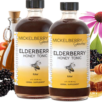 Mickelberry Gardens Elderberry Honey Tonic, Sambucus Syrup, Black Elderberry - Immune Support for Adults and Kids, 4 Ounces (Pack of 2)