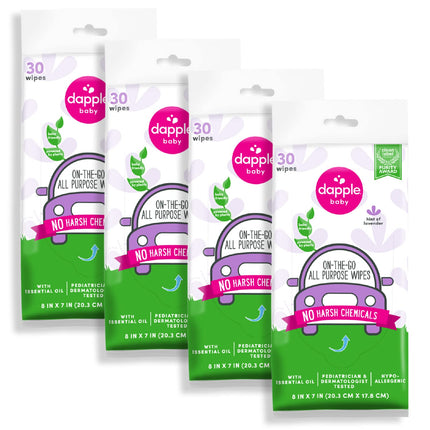 Dapple Baby All Purpose Wipes, Hint of Lavender, Plant Powered, Hypoallergenic, 30 Count (Pack of 4)