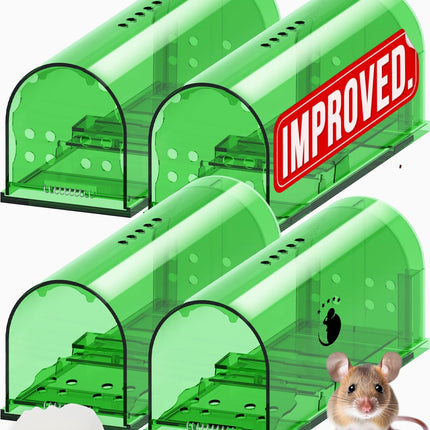 Motel Mouse Humane Mouse Traps No Kill Live Catch and Release 4 Pack - Reusable, Easy to Use & Clean, No Touch Release, Sensitive Includes Cleaning Brush, Instruction Manual & Video - Mousetrap Indoor