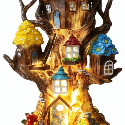 BLBYHO Solar Fairy House 11.8” Tall Fairy Garden House for Outside, Large Fairy Garden Treehouse Accessories Outdoor, Gnome House Garden Statue Fairy Tree House, for Home, Yard, Balcony Decor