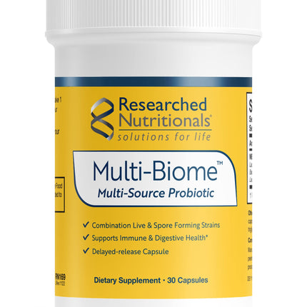 Researched Nutritionals Multi-Biome - Dual-Action Probiotics for Women & Men - Spore + Live Strain Formula with Delayed-Release Capsules for Gut Health, Histamine & Immune Support (30 ct)