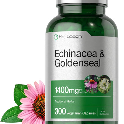 Horbäach Echinacea Goldenseal Supplement | 300 Capsules | Traditional Herbal Extract Formula | Vegetarian, Non-GMO, Gluten Free