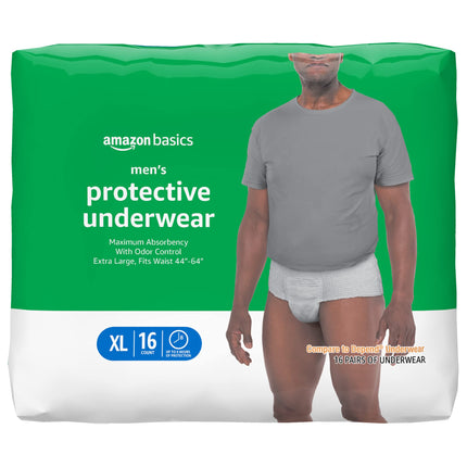Amazon Basics Maximum Absorbency Incontinence Underwear for Men with Leak Protection and Odor Control, X-Large, 16 Count