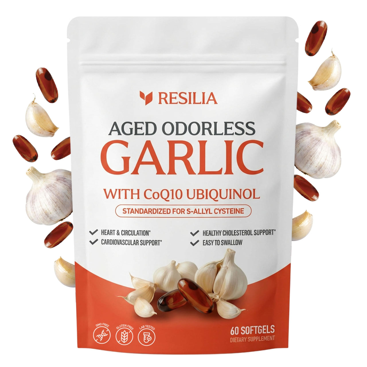 Resilia Garlic Extract 600mg Softgels (60 Count) – Odorless Aged Garli ...