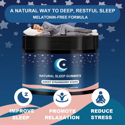 ZAYMAN Melatonin Free Sleep Gummies, Natural Sleep Aid Gummies with L-Theanine, Magnesium Glycinate, Valerian Root, Passionflower - Sugar Free, Strawberry Flavor, Vegan, 60 Count