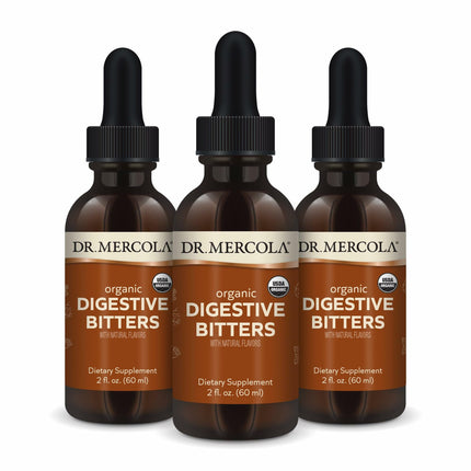 Dr. Mercola Organic Digestive Bitters Liquid Drops - Digestive Health Support - Alcohol-Free Formula - Features Burdock Root, Dandelion Leaf, Fennel Seed & More - 2 fl. oz. (30 Servings), 3 Pack