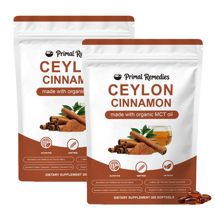 Primal Remedies Ceylon Cinnamon Made with mct Oil, Primalremedies Ceylon Cinnamon,Gluten Free, Non-GMO, Highly Bioavailable - 300 Softgels (2PCS)