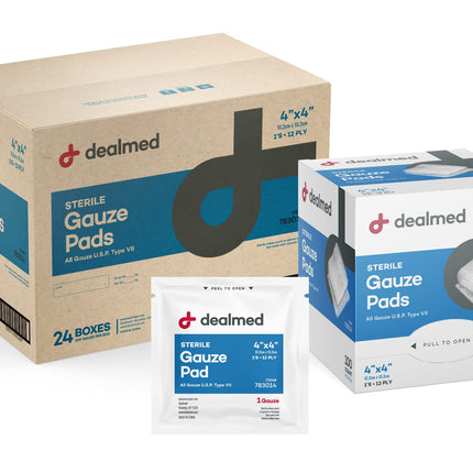 Dealmed 4x4 Sterile Gauze Pads - Disposable - 100 Count Case of 12