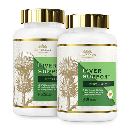 DR. CROWN Liver Cleanse Detox & Repair - Milk Thistle Supplement, with Silymarin, N-Acetyl Cysteine(NAC), Artichoke, Turmeric & Dandelion for Liver Detox, Cleanse, Gluten Free, Non-GMO - 240 Capsules