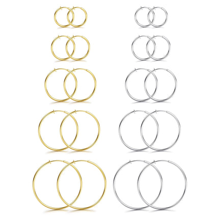 CASSIECA 10 Pairs Clip On Hoop Earrings for Women Fake Earrings Gold Silver