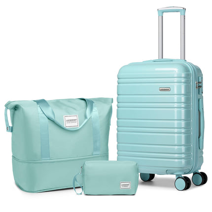 LARVENDER Carry on Luggage 22x14x9 Airline Approved, 20 Inch Hardside Suitcase with Wheels TSA Lock, PC+ABS Lightweight Travel Luggage Sets for Women, Glossy Sky Blue, 3 Piece Set