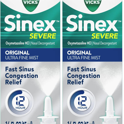 Vicks Sinex Severe Nasal Spray, Original Ultra Fine Mist, Decongestant Medicine, Relief from Stuffy Nose Due to Cold or Allergy, & Nasal Congestion, Sinus Pressure Relief, 265 Sprays (Pack of 2)