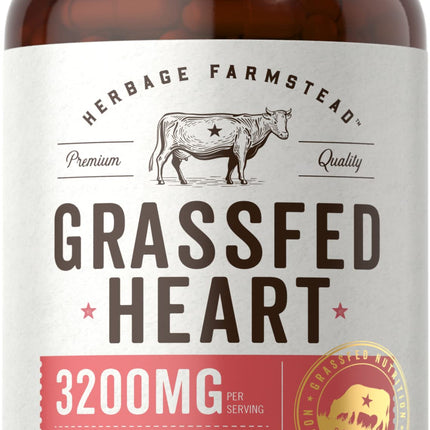 Carlyle Grass Fed Beef Heart Supplement | 3200mg | 200 Count | Desiccated Pasture Raised Bovine Capsules | Non-GMO, Gluten Free | by Herbage Farmstead