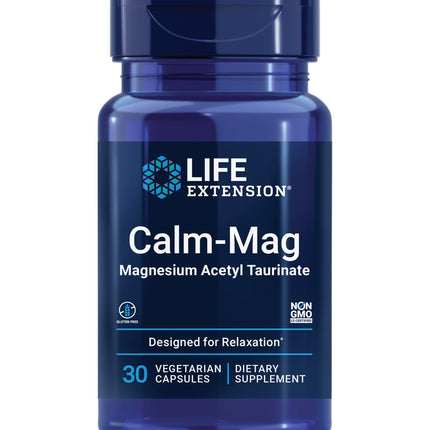 Life Extension Calm-Mag, Magnesium Acetyl taurinate, Daily Stress Management Formula, Supports Calmness and Relaxation, Gluten-Free, Non-GMO, Vegetarian, 30 Capsules