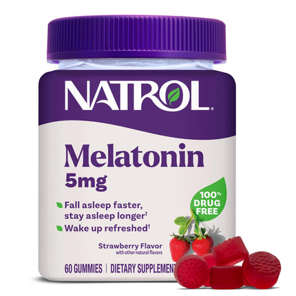 Natrol 5mg Melatonin Gummies, Sleep Support for Adults, Melatonin Supplements for Sleeping, 60 Strawberry-Flavored Gummies, 30 Day Supply (Pack of 12)