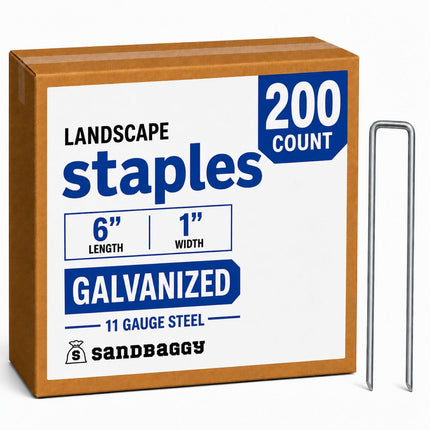Sandbaggy 200-Count Rust-Free 6-Inch Landscape Staples (11 Gauge Steel) - Galvanized SOD Garden Stakes Pin ~ Trusted by Farmers & Contractors Across the USA