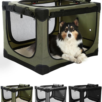 Veraste 24" L x 17" W x 17" H Collapsible Travel Dog Crate, Portable Soft Dog Kennel for Small Medium Pets up to 30 lbs, 4-Door Foldable Travel Crate with Durable Mesh & Storage Bag, Green