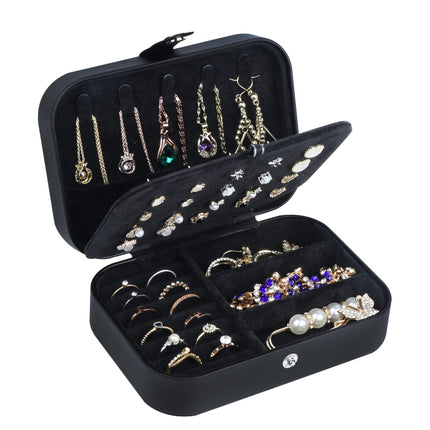 Hatori Travel Jewelry Box, PU Leather Small Jewelry Organizer for Women Girls, Portable Mini Travel Case Display Storage Holder Boxes for Stud Earrings, Rings, Necklaces, Bracelets (Black02)