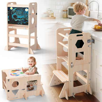 OMEW Toddler Standing Tower Anti-Tip Wooden Kitchen Step Stool，Nature