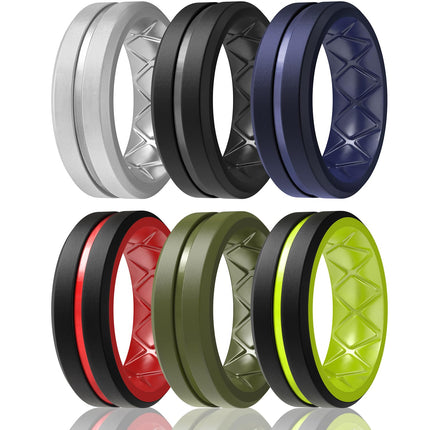 Egnaro Men's Silicone Rings, 8mm Wide Two Tone Rubber Wedding Band for Him