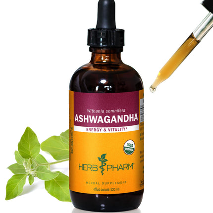Herb Pharm Ashwagandha Liquid Extract: Organic, Calming Ayurvedic Adaptogen, Traditional Stress Support Supplement, Fast-Absorbing & Sugar-Free Ashwagandha Tincture, Up to ~12 Week Supply, 4 oz*