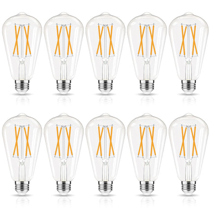 GvvooHome LED Edison Bulbs Dimmable, E26 Bulb 60 watt Equivalent, Soft White 2700K, ST58 Vintage Light Bulbs, 90+ CRI, 6W 600LM, E26 Medium Base, Clear Glass, 10 Pack