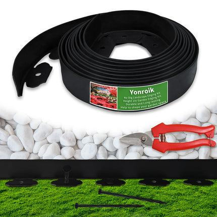 Yonroik No Dig Lawn Edging Kit,40 FT Landscape Edging Border with Stakes fit for Lawn,Flower Garden,Grass,Lawn Edging,The Yard (Black)