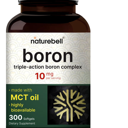 Boron 10mg, 300 Softgels with MCT Oil | High Absorption | Triple Action Boron Supplement for Men & Women | Glycinate, Citrate, & Aspartate Complex | Trace Minerals for Hormone, Bone, & Joint Support