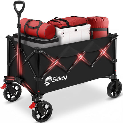 Sekey Collapsible Foldable Wagon with 300lbs Weight Capacity, Heavy Duty Folding Wagon Cart with Big All-Terrain Wheels.Black