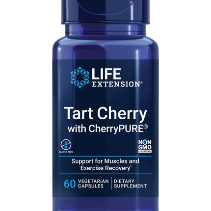 Life Extension Tart Cherry with CherryPURE®, anthocyanins, oxidative Stress, Muscle Recovery, Exercise Support, Muscle Comfort, Vegetarian, Gluten-Free, Non-GMO, 60 Capsules